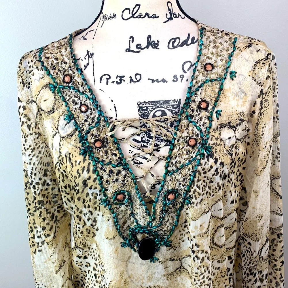 Japna Sheer Floral Coverup Tunic Resort Wear NEW!